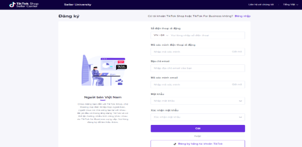 Truy cập vào trang web chính thức của Tiktok Shop Seller